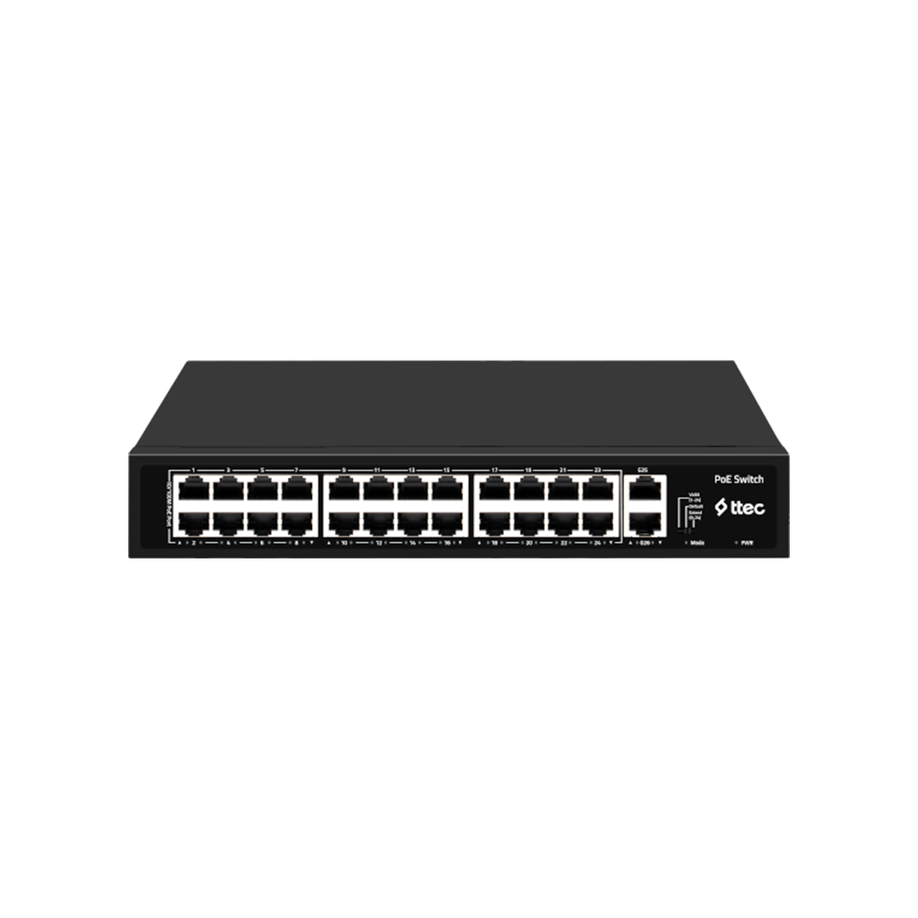 64182_DF59B66D-B79C-01AA-00128825B9DF72A3_b ttec 26300PG 24 Portlu, 10/100 Fast Ethernet, Tak Çalıştır Switch, 2 Gigabit Uplink, 24 Port PoE+ (300W) (TSS) - Görsel 1